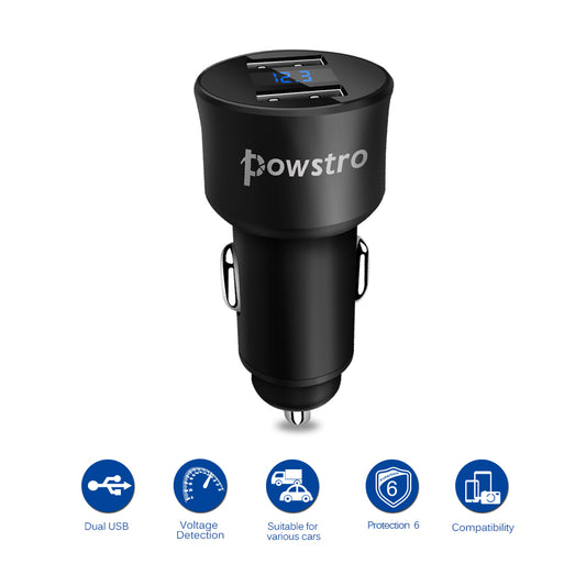 Powstro 3.4A Dual USB Car Charger Adapter with Voltmeter