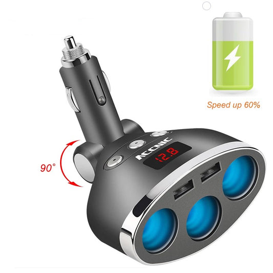 3-Way Multi Socket Auto Car Cigarette Lighter Splitter with USB Port Car Charger